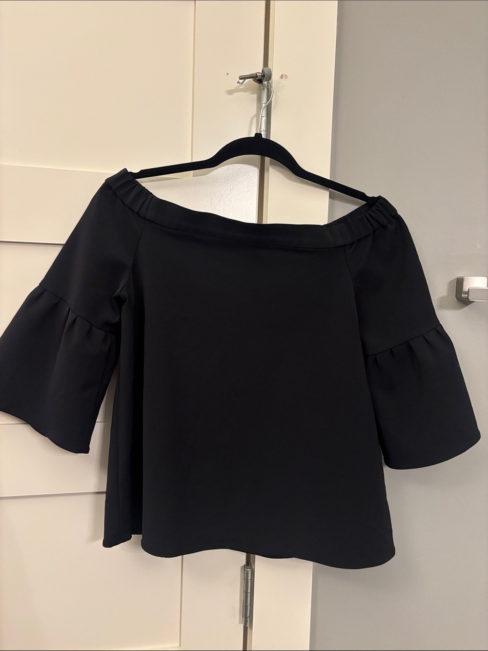 Tibi 6 black off shoulder bell sleeve top blouse shirt